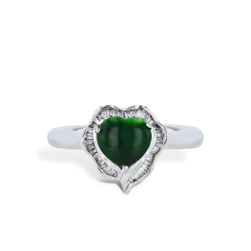 Timeless Diamond Engagement Rings For Brides-Heart Cut Jadeite Diamond Cabochon Estate Ring