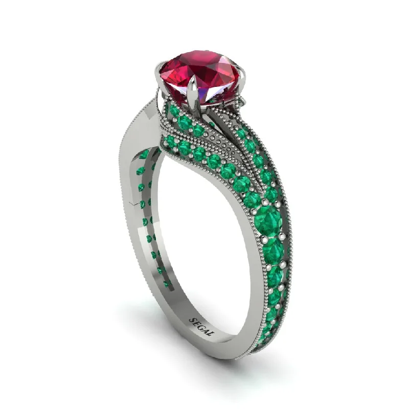 Unique Gemstone Rings For Colorful Fashion-Emerald 14K Gold Pave Engagement Ring - Magnolia No. 27