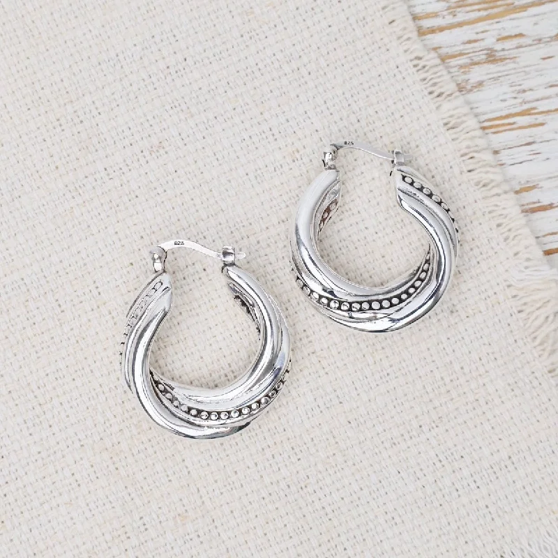 Elegant Long Earrings For Stylish Evenings-Electroform Ribbed Banded Hoop Earrings