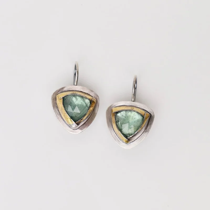 Beautiful Pearl Earrings For Wedding Glam-Green Kyanite Petite Tri Fold Drop Earrings