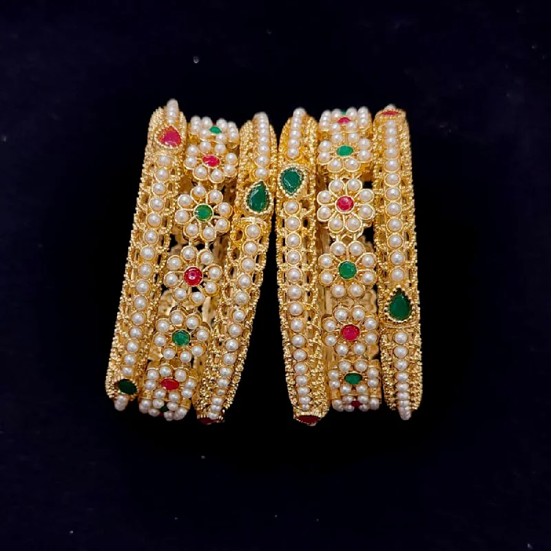 Simple Classic Bangles For Timeless Fashion-Pooja Bangles Gold Plated Crystal Stone And Pearls Bangles  Set