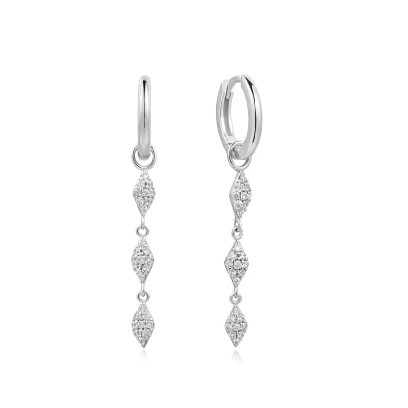 Luxury Crystal Earrings For Wedding Day-Silver Pave Sparkle Drop Huggie Earrings