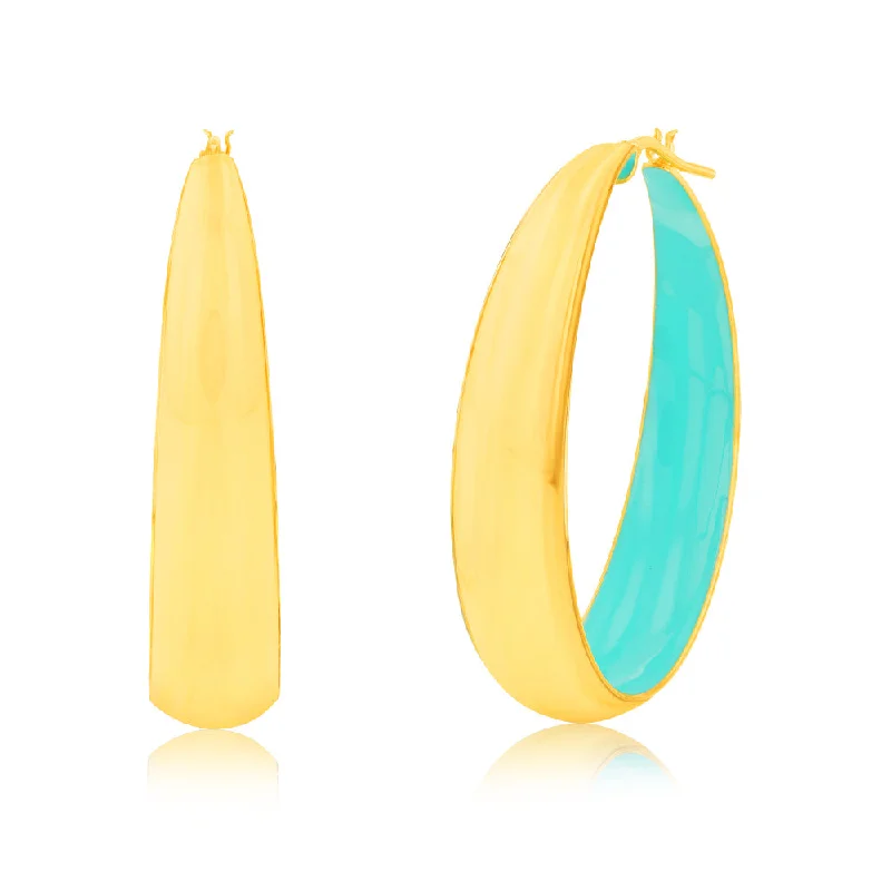 Artistic Earrings For Creative Fashionistas-Sterling Silver Gold Plated Aqua Enamel Inside Hoop Earrings