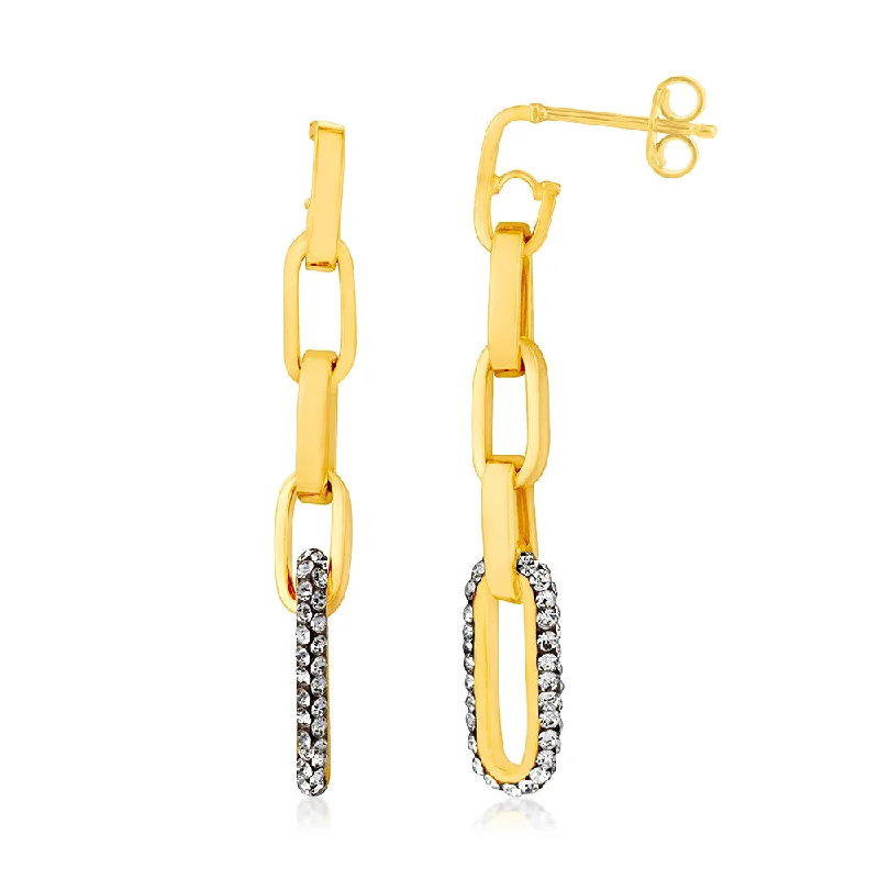 Handmade Crystal Earrings For Unique Glam-9ct Yellow Gold Silverfilled Link Drop Crystal Earrings