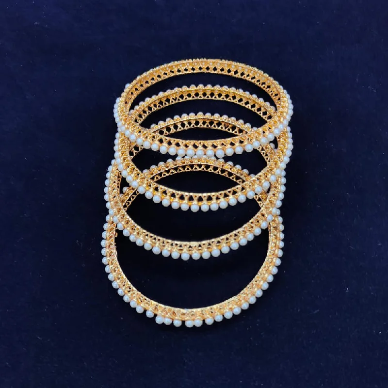 Simple Custom Bangles For Personalized Jewelry-Pooja Bangles Gold Plated Pearls Bangles  Set