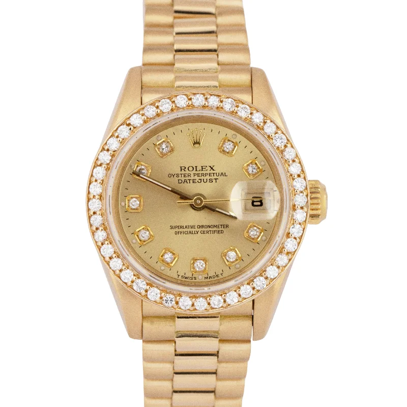 Luxury Watches For Men With Chronograph Functions-Ladies Rolex DateJust President 26mm Champagne DIAMOND 18K Gold Watch 69138