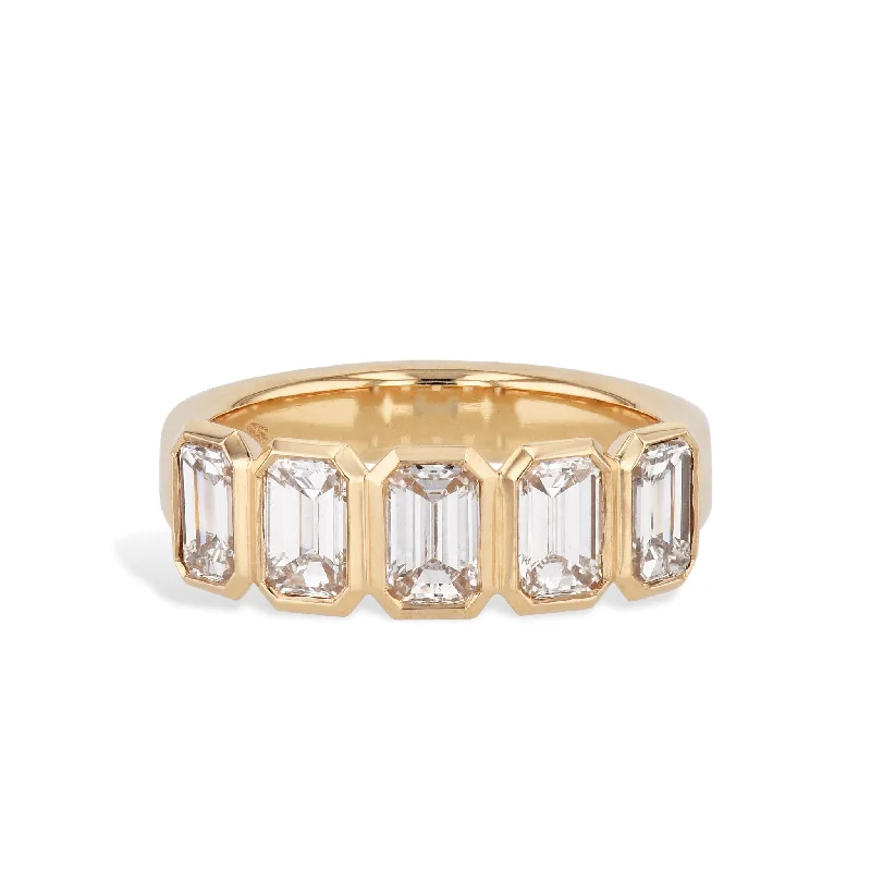 Simple Gold Wedding Bands For Elegant Fashion-5 Emerald Cut Diamond Yellow Gold Ring