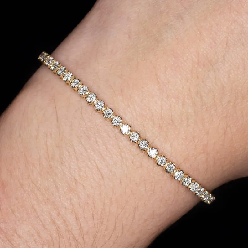 Trendy Friendship Bracelets For Casual Looks-3ct VERY GOOD CUT DIAMOND TENNIS BRACELET YELLOW GOLD ROUND BRILLIANT CLASSIC