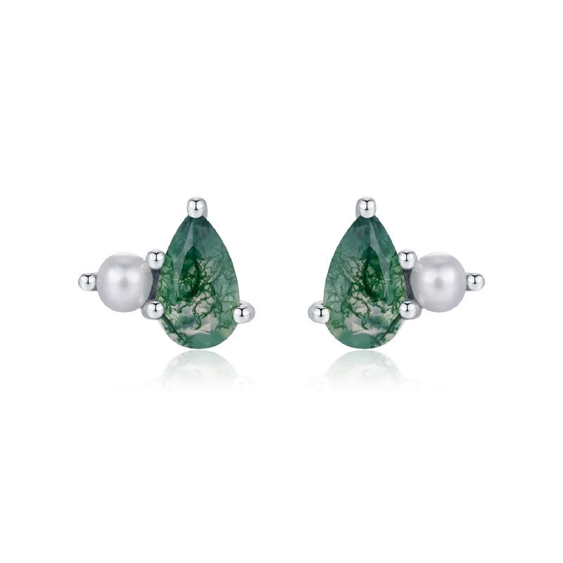 Unique Resin Earrings For Fashionistas-Rosewood Moss Agate Pearl Studs