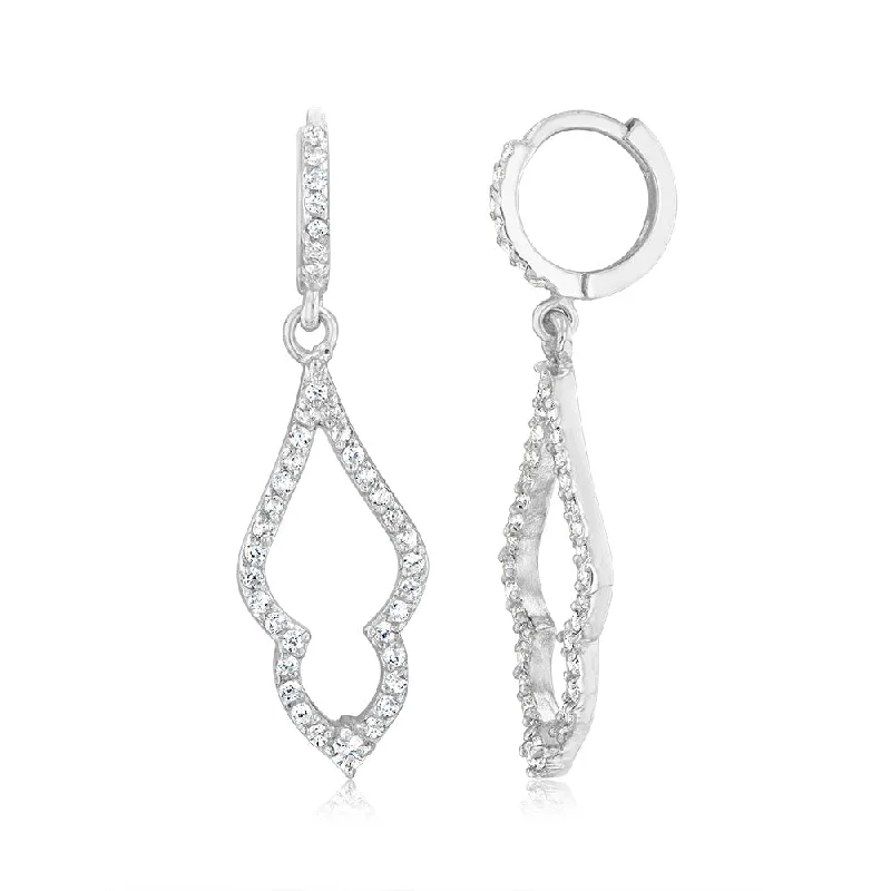 Sparkling Pearl Earrings For Glamorous Looks-Sterling Silver Fancy Leaf Cubic Zirconia Hoop Drop Earrings