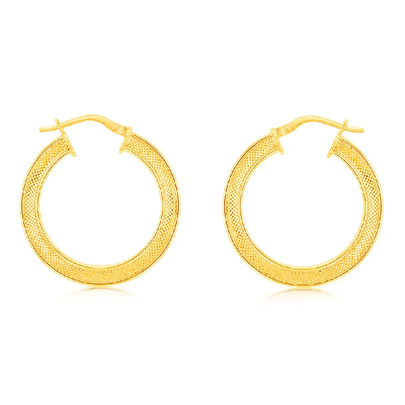 Dazzling Gold Earrings For Special Days-9ct Yellow Gold Silverfilled Patterned Square Tube 20mm Hoop Earrings