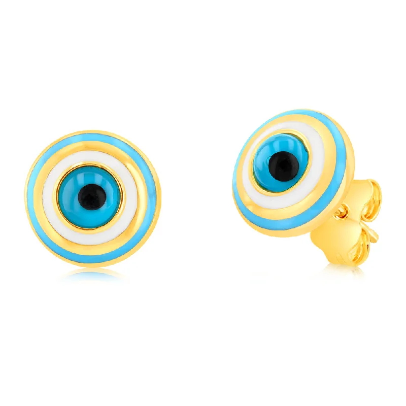 Trendy Earrings For Women’s Accessories-9ct Yellow Gold Enamel Evil Eye Stud Earrings