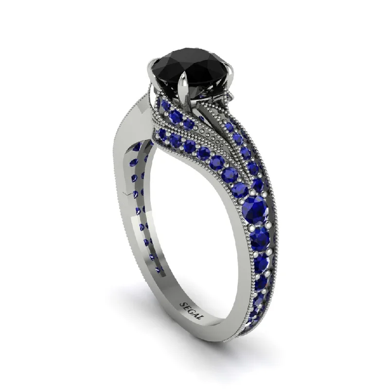 Classic Engagement Rings For Elegant Glam-Sapphire 14K Gold Pave Engagement Ring - Magnolia No. 69