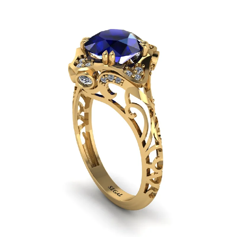 Luxury Engagement Rings For Fashionable Brides-Sapphire Ornate Filigree Engagement Ring - Evie No. 13