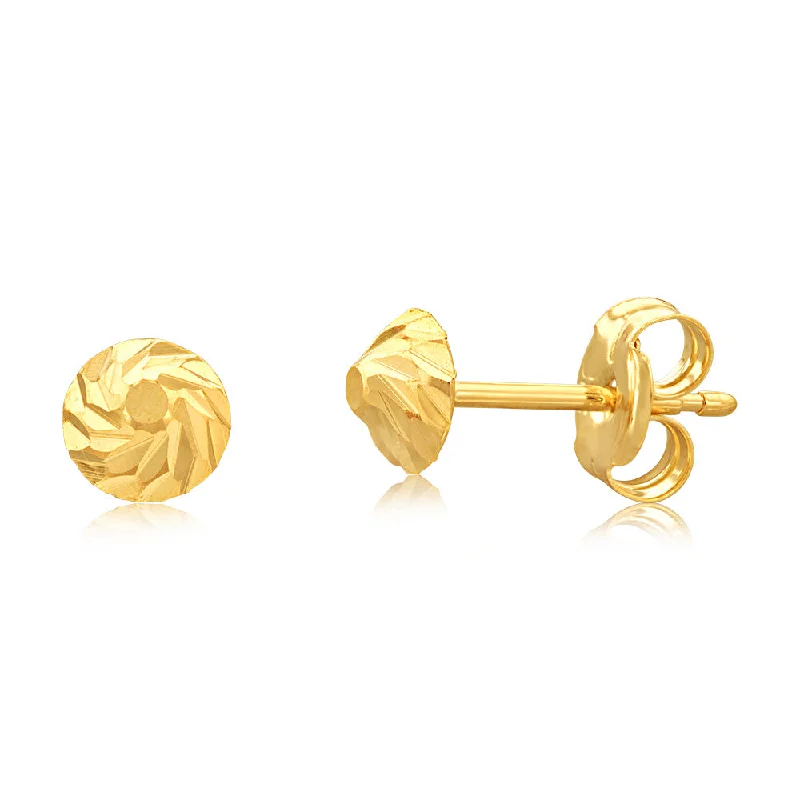 Elegant Gold Earrings For Luxury Fashion-9ct Yellow Gold 4mm Carved Cone Stud Earrings