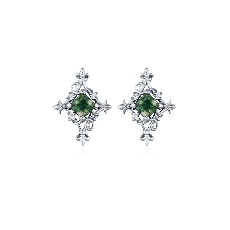 Designer Drop Earrings For High-Fashion Looks-Vine Diamond Moss Agate Studs