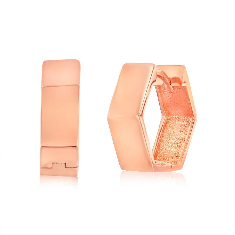 Fun Earrings For Playful Looks-9ct Rose Gold Broad Geometric Huggie 11.8mm Hoop Earrings