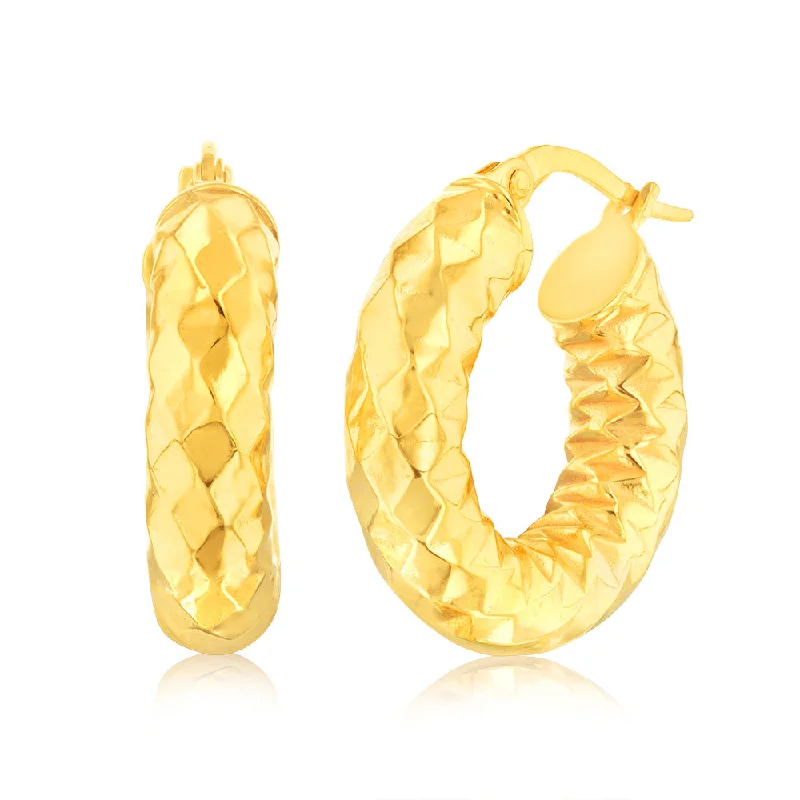 Classic Gold Earrings For Timeless Style-9ct Yellow Gold Fancy 10mm Hoop Earrings