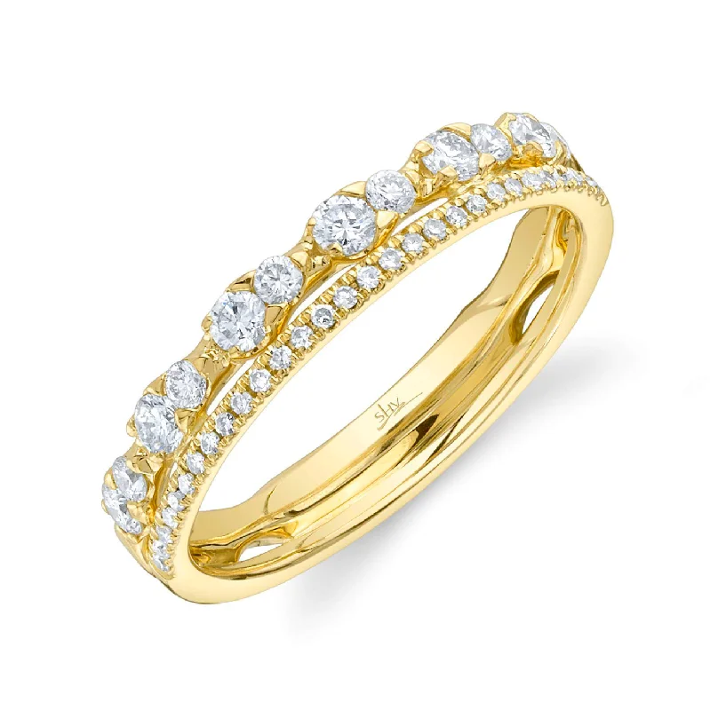 Luxury Wedding Bands For Elegant Style-Yellow Gold 2 Row Diamond Ring