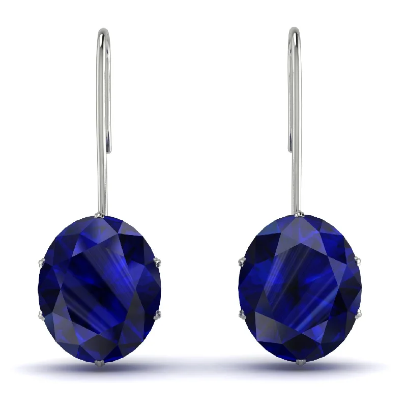 Summer Earrings For Beach Vibes-Oval Hidden Halo Sapphire Earrings - Gemma No. 60