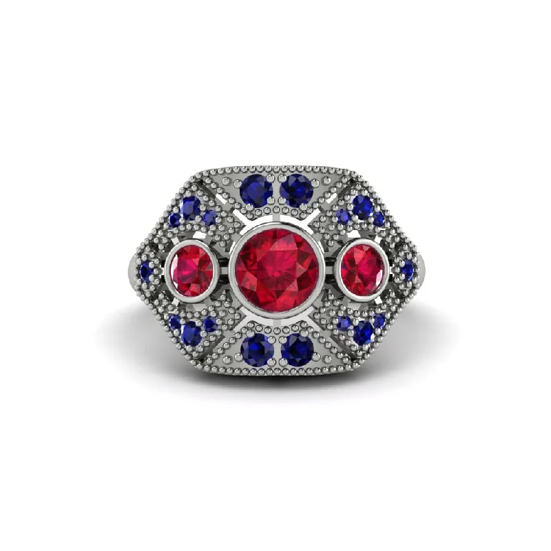 Stunning Custom Rings For Personalized Style-Ruby Art Deco Geometric Engagement Ring - Haven No. 72