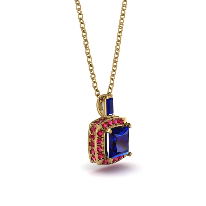 Hidden Halo Princess Cut Sapphire Necklace - Georgia No. 58