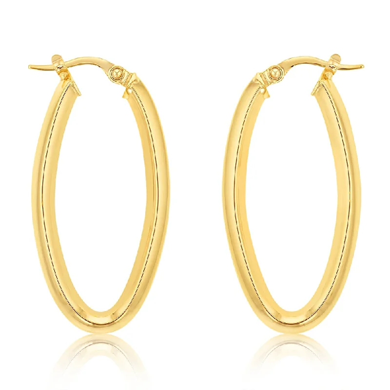 Custom Stud Earrings For Unique Designs-9ct Yellow Gold Plain Elongated Hoop Earrings