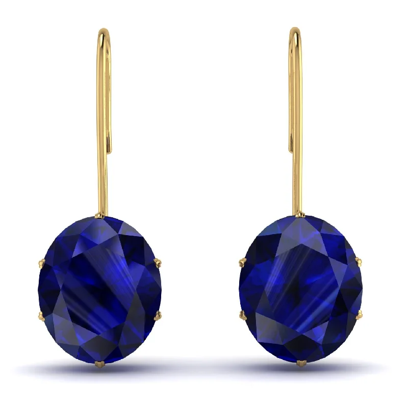 Fancy Earrings For Party Wear-Oval Hidden Halo Sapphire Earrings - Gemma No. 58