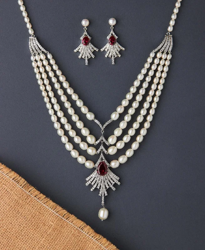 Gorgeous Stone Studded Pearl Necklace Set