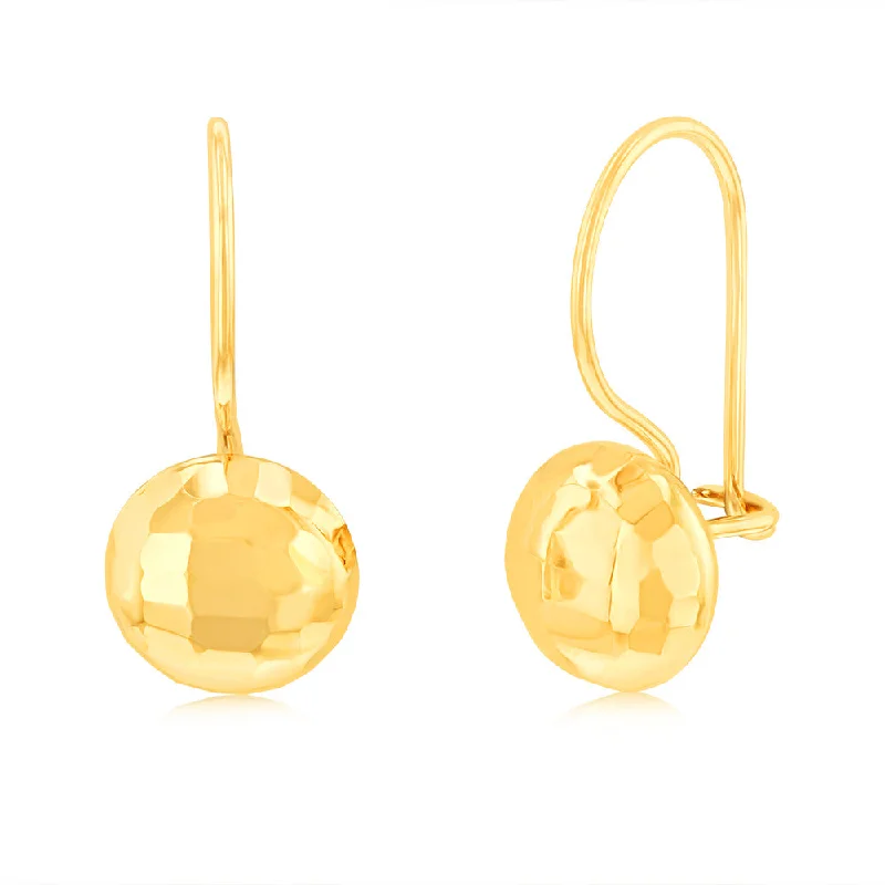 Trendy Gold Earrings For Party Fashion-9ct Yellow Gold Diamond Cut 6.9mm Flat Ball Euroball Hook Earrings