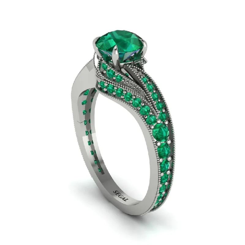 Custom Wedding Rings For Personalized Proposals-Emerald 14K Gold Pave Engagement Ring - Magnolia No. 21