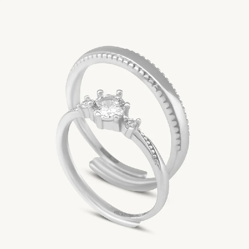 Beautiful Diamond Rings For Bridal Glam-Elegante Solitaire Couple Rings- 925 Silver