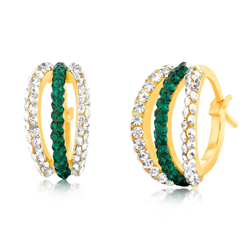 Exclusive Earrings For Fine Jewelry Lovers-9ct Yellow Gold Silver filled Triple Row Yellow And White Crystal Hoop Earrings