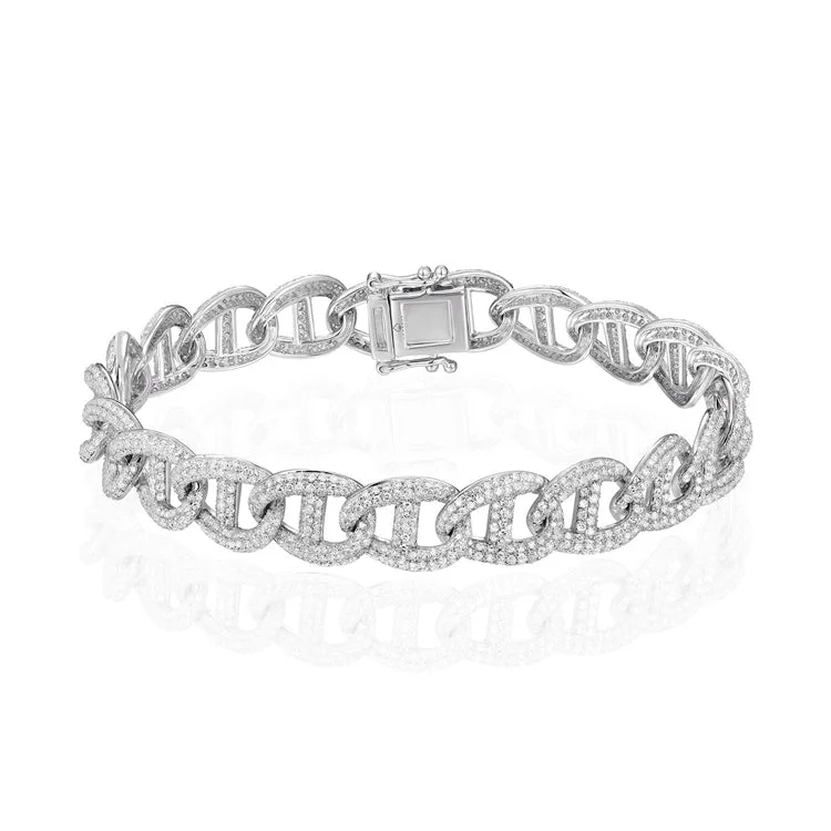 Simple Leather Bracelets For Casual Fashion-Luvente 14k Diamond Link Bracelet B01585