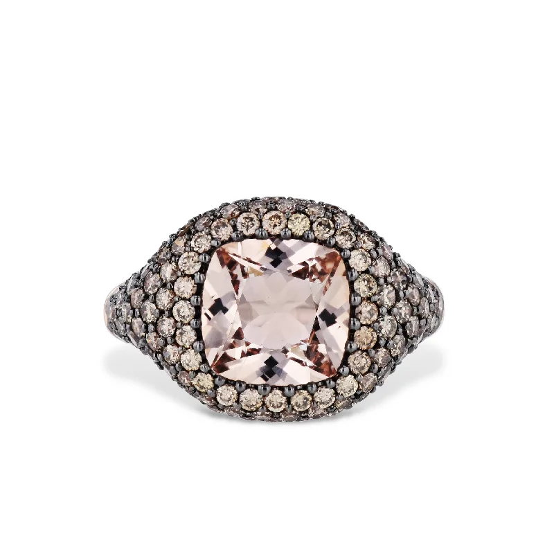 Stunning Gold Rings For Fashionable Looks-Morganite and Brown Diamond 18K Rose Gold Bezel Set Ring