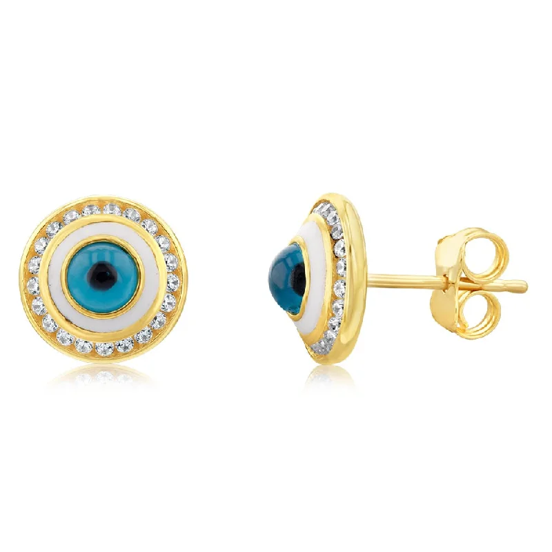 Vibrant Resin Earrings For Bold Fashion-9ct Yellow Gold Round Cubic Zirconia Evil Eye Stud Earrings