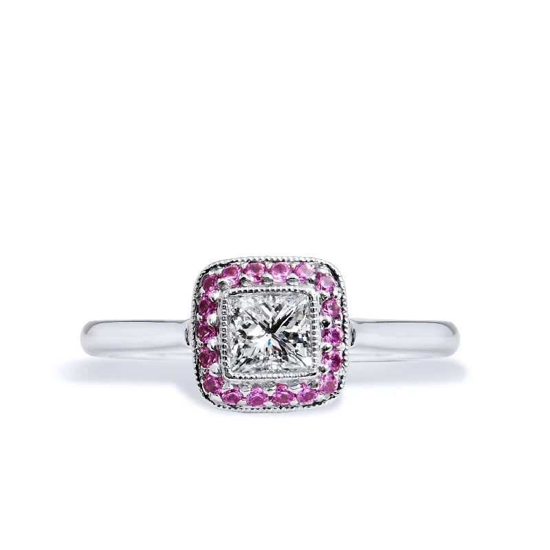 Classic Gold Engagement Rings For Timeless Love-0.40ct Diamond and Pink Sapphire Ring