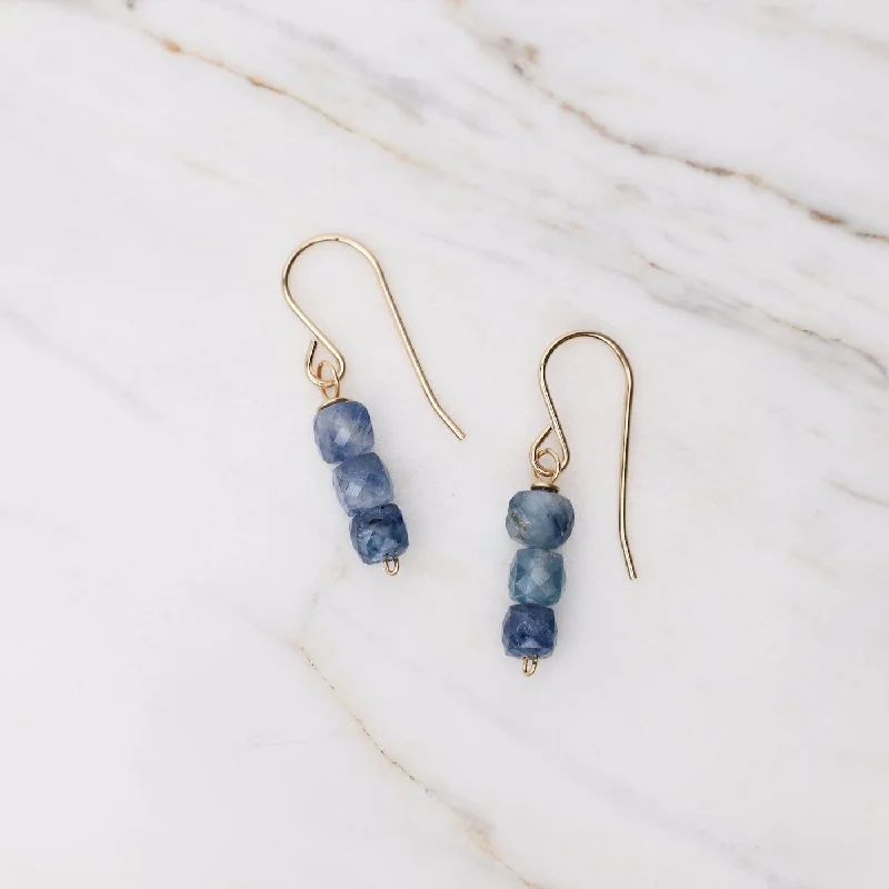 Simple Drop Earrings For Subtle Glam-Three Kyanite Cube Stack Drop Earrings