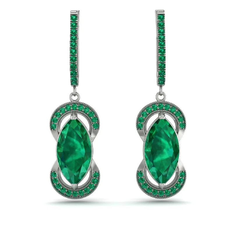 Boho Earrings For Casual Outfits-Marquise Vintage Emerald Earrings - Marley No. 21