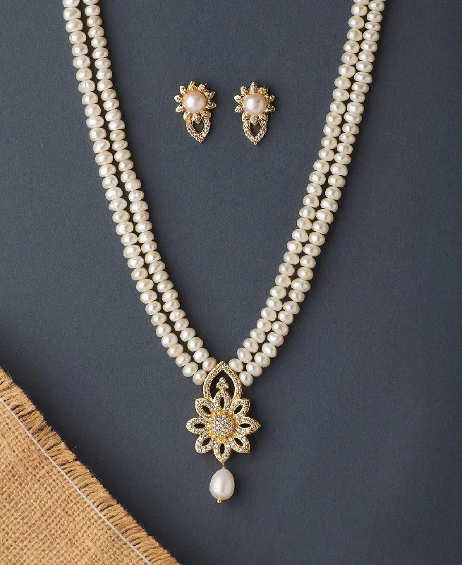 Floral Real Pearl Necklace Set