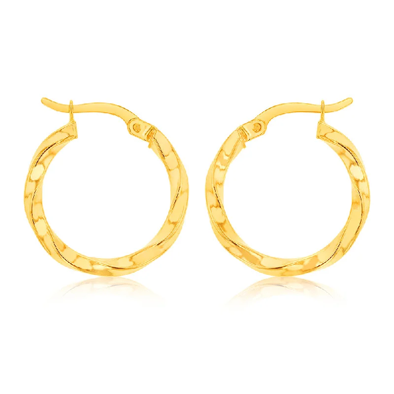 Luxury Beaded Earrings For Evening Wear-9ct Yellow Gold Silverfilled Double Side Diamond Cut Hoop Earrings