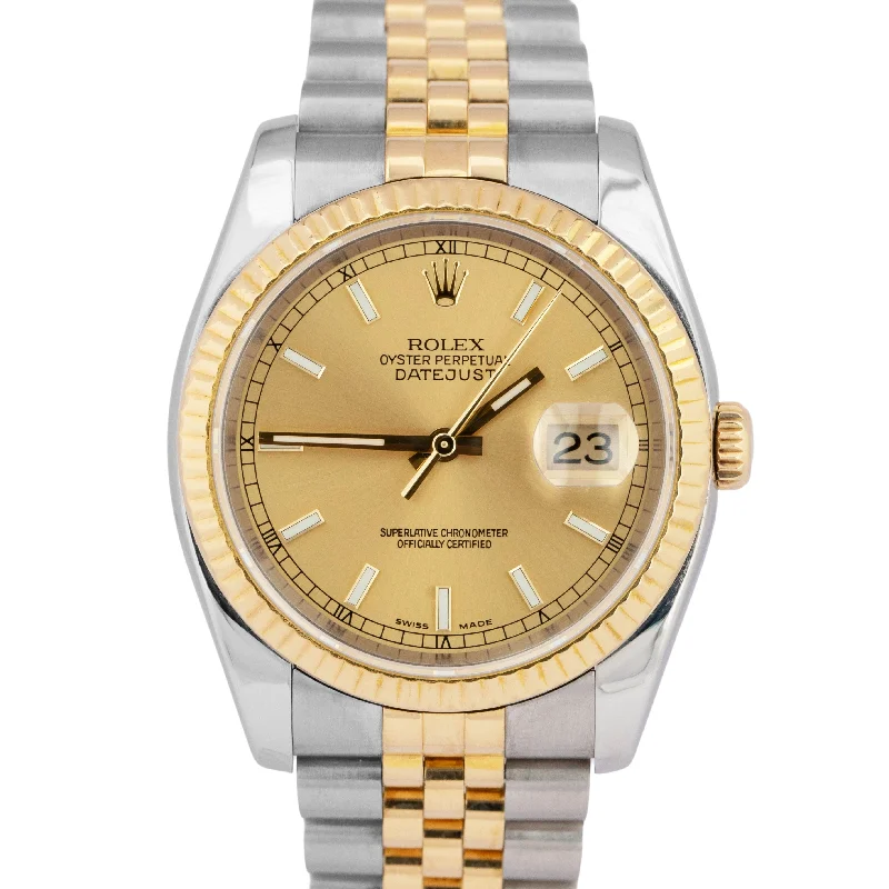 Affordable Chronograph Watches For Stylish Wear-Rolex DateJust 36mm CHAMPAGNE Fluted Two-Tone JUBILEE 18K Gold 116233 Watch