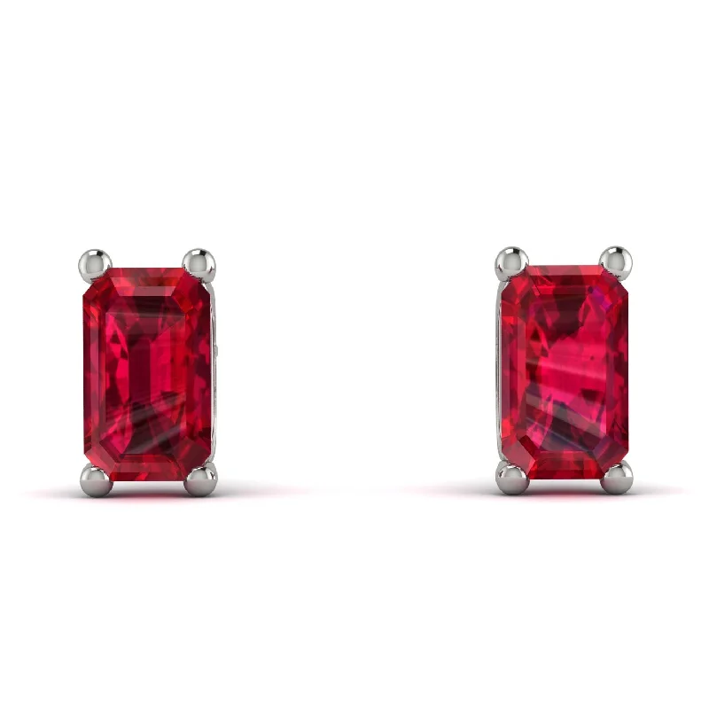 Classic Silver Earrings For Everyday Wear-Hidden Diamonds Emerald Cut Ruby Earrings - Angel No. 27