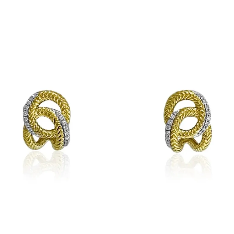 Elegant Crystal Earrings For Evening Wear-Yellow Gold Braid and Diamond Earrings