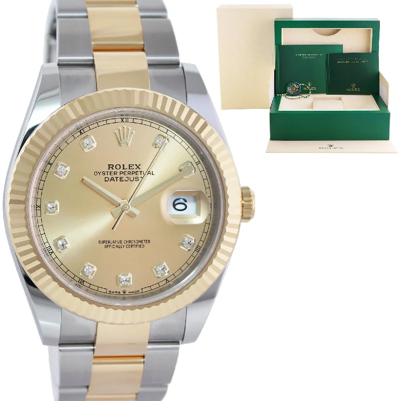 Luxury Sport Watches For Active Lifestyles-2021 MINT Rolex DateJust 126333 Two Tone Gold Champagne Diamond 41mm Watch Box