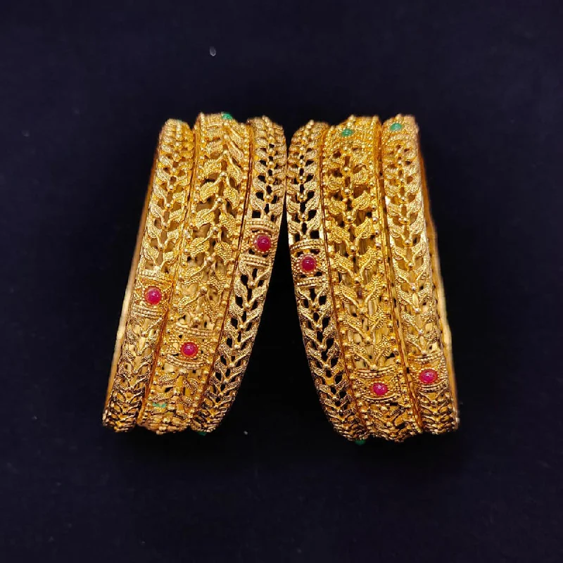 Stunning Gemstone-Encrusted Bangles For Bold Style-Pooja Bangles Gold Plated Pota Stone Bangles Set