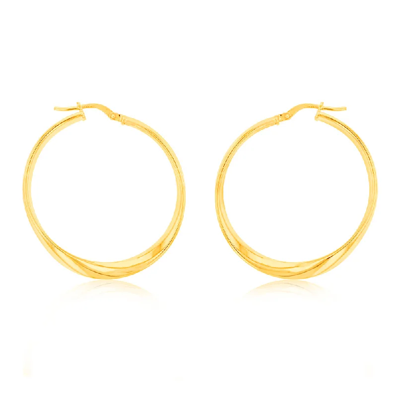 Luxury Earrings For Bridal Fashion-9ct Yellow Gold Silverfilled Fancy 30mm Hoop Earrings