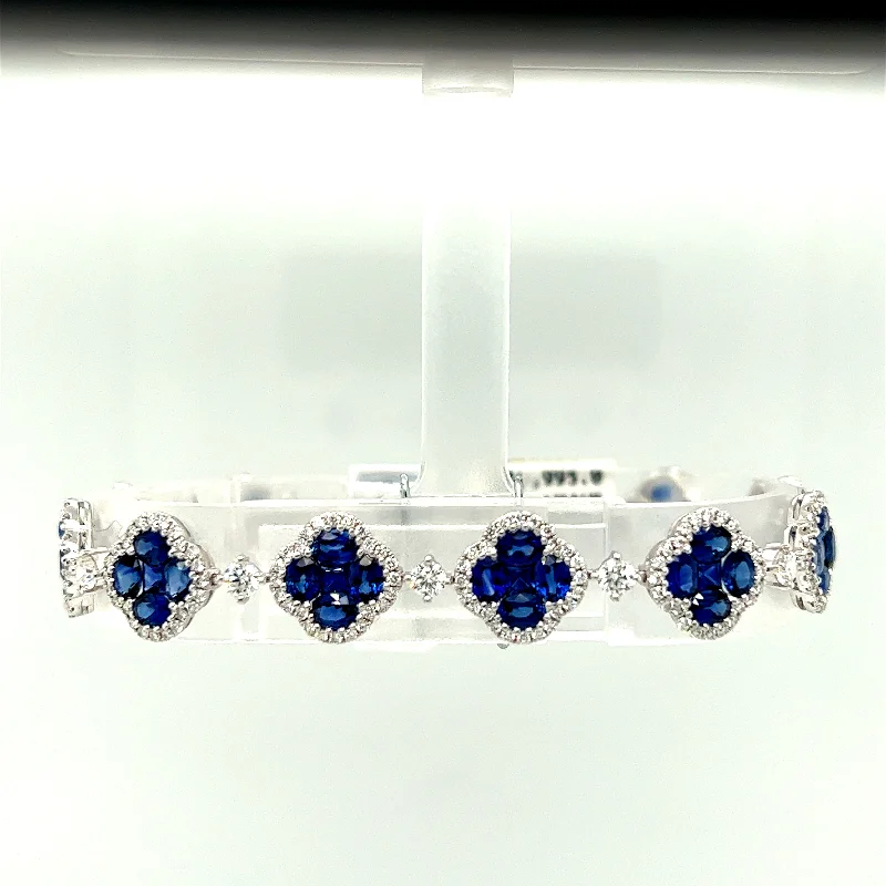 Unique Engraved Bracelets For Personalized Jewelry-18K White Gold 11.10CTW Sapphire and Diamond Bracelet