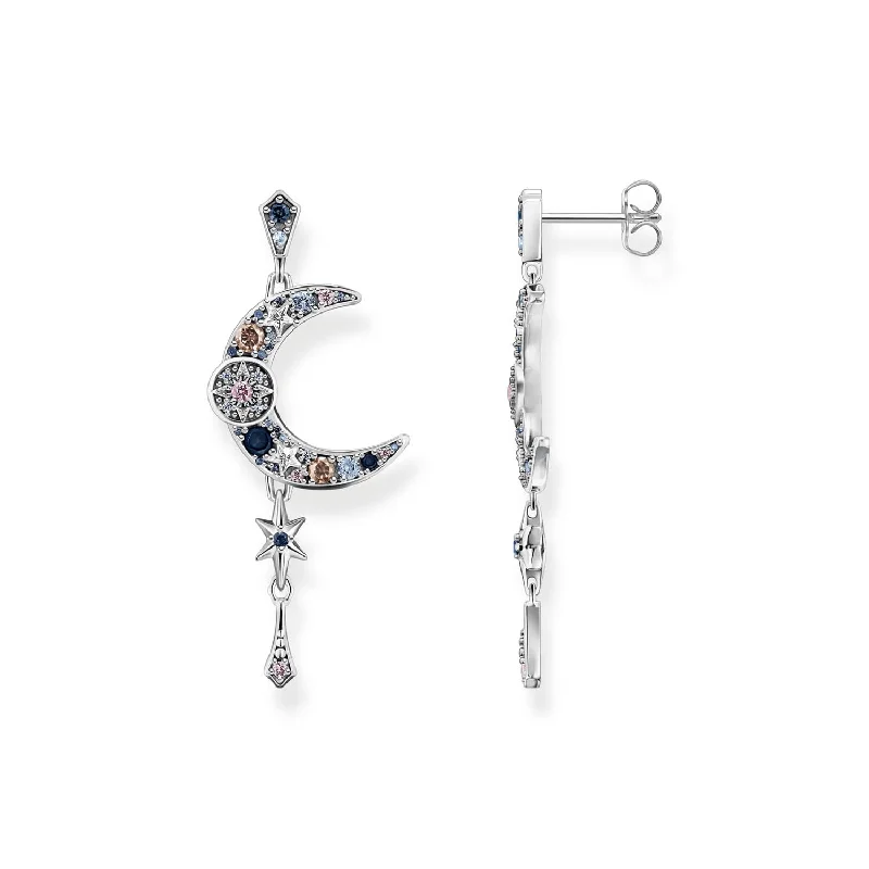 Classic Earrings For Timeless Style-Thomas Sabo Magic Stars Sterling Silver Moon Dangle Earrings