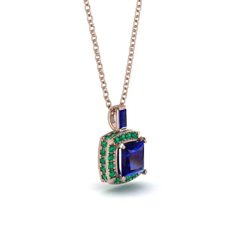 Hidden Halo Princess Cut Sapphire Necklace - Georgia No. 29